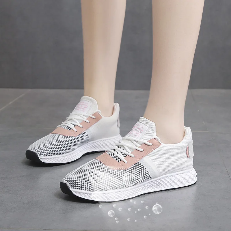 

2019 Women Flat Spring Sneakers Shoes Female Mesh Lace-up Vulcanized Ladies Fashion Casual Breathable Soft