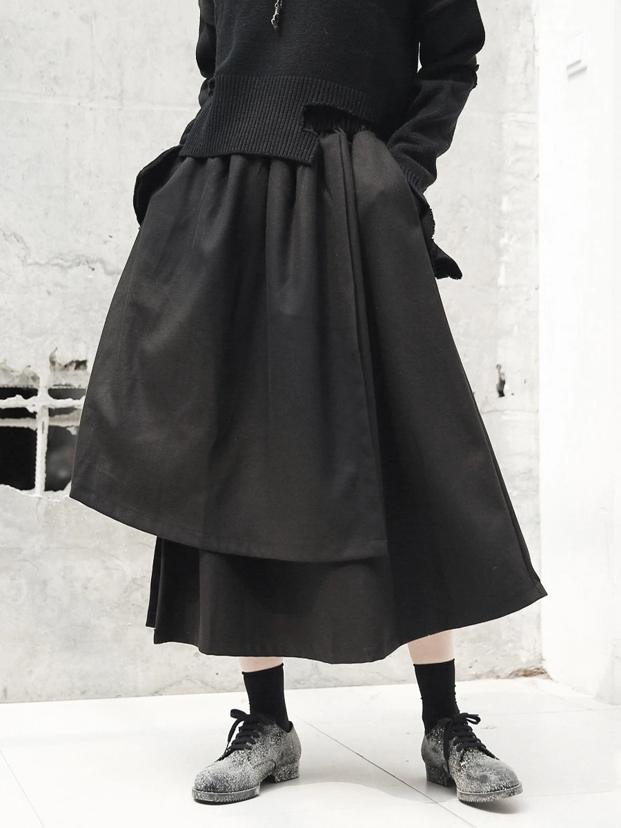 Cakucool осень зима Асимметричная дизайнерская юбка из плотного флиса японский черный готический миди длинные юбки Новинка Бохо юбка макси