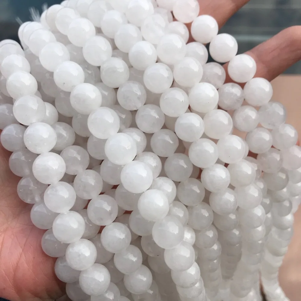 

Round Shape Natural White jades Stone Beads For Jewelry Making DIY Crystal Bracelet 4/ 6/8/10 /12 mm Strand 15''