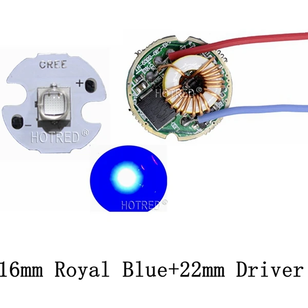 10 Вт Cree XM-L2 T6 XML2 T6 светодиодный светильник 20 мм PCB белый теплый белый нейтральный белый+ 22 мм 5 режимов 3-12 в драйвер для DIY фонарь светильник-вспышка - Испускаемый цвет: Royal Blue 16mm