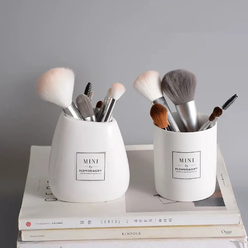 Multi-Purpose Marble Pattern Storage Holder Cosmetic Brush Makeup Holder Ceramic Pencil Bucket Pen Storage Rack Container