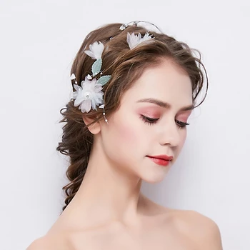 

Bridal Wedding Yarn Flowers Headbands Handmade Simulated Pearl Hair Accessories Bridemaids Jewelry Unique Design Drop Shipping