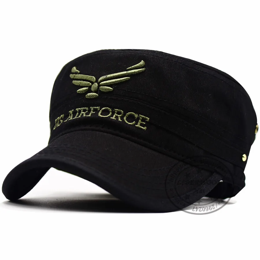LIBERWOOD U.S. Airforce USAF крылышки вышитые шляпы мужчины и женщины шляпы с плоским верхом Кепка камуфляж Регулируемая Кепка с пряжкой - Цвет: black