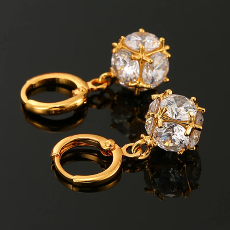 

New Crystal Ball Dangle Earrings Yellow Gold Filled Earrings for Women Gift