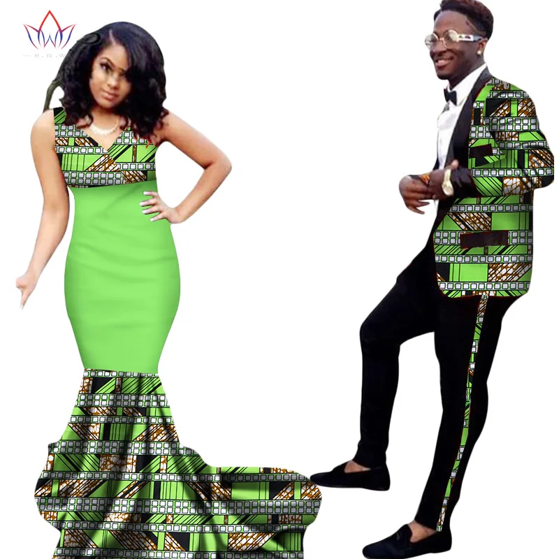 Модная африканская одежда, платья для женщин Анкара Стиль батик принты мужской костюм и леди сексуальное платье одежда для пар WYQ52 - Цвет: 2