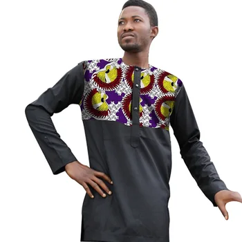 

Autumn/Spring Fashion Mens African Festive Clothes African Polychrome Print Tops Long Sleeve Tops Cotton Stitching Batik Custom