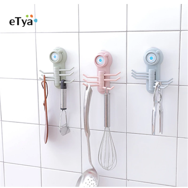 

eTya 1 pc Multipurpose Kitchen Bathroom Wall Hanging Small Objects Hanger with Six Claw Hook Trace Strong Sucker Hanger