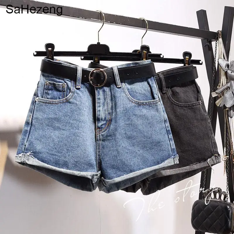 С поясом размера плюс S-5XL женские хлопковые шорты джинсы повседневные шорты летние модные свободные джинсовые шорты Feminino WH23