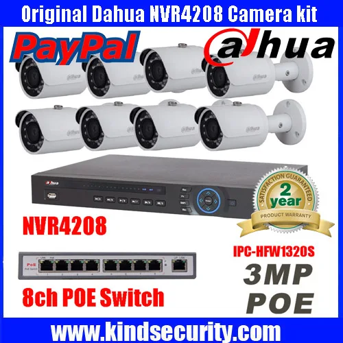 Free shipping Original Dahua Indoor HD 3MP IP Cameras IPC HFW1320S Security System with 8CH NVR4208