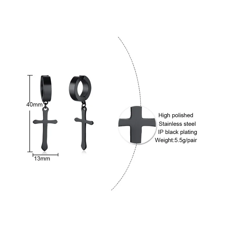 1 пара мужские серьги-кольца с крестиком из черной нержавеющей стали распятие падение Huggie шарнирные серьги мужские ювелирные изделия
