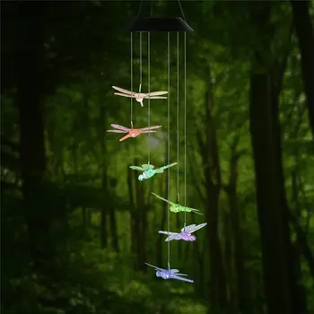 

Dragonfly Pendant Lamp Solar Mobile LED Light Color Changing Wind Chimes Aeolian Bell Yard Garden Wind Chimes Lamp Accessories