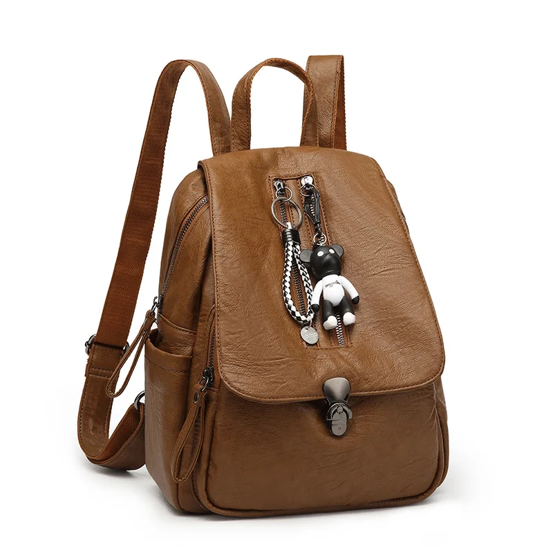 

Minimalism Wax PU Leather Woman Casual Backpack