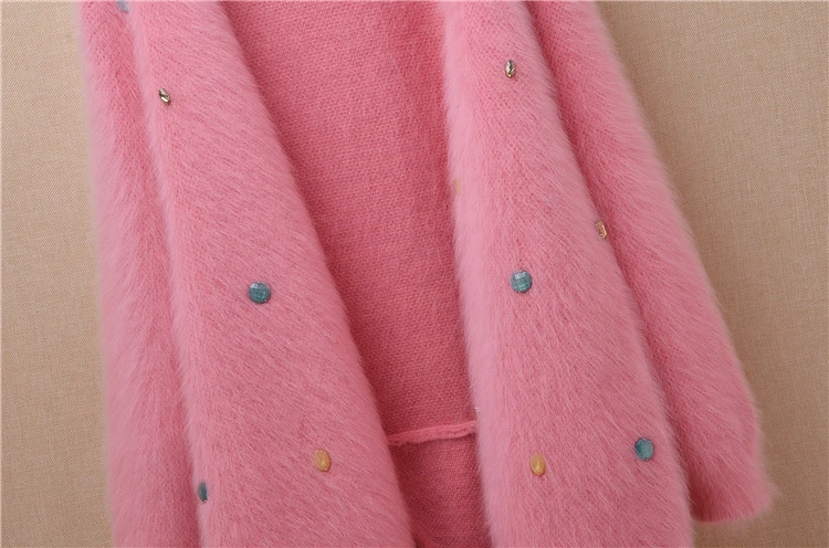 suéter de pele de coelho médio longo com cardigã feminino solto genuíno de casaco feminino inverno venda por atacado