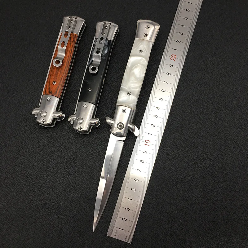 

Folding blade knife High hardness 440 blade wood or Resin handle camping knife outdoor swiss knives with box folding knife