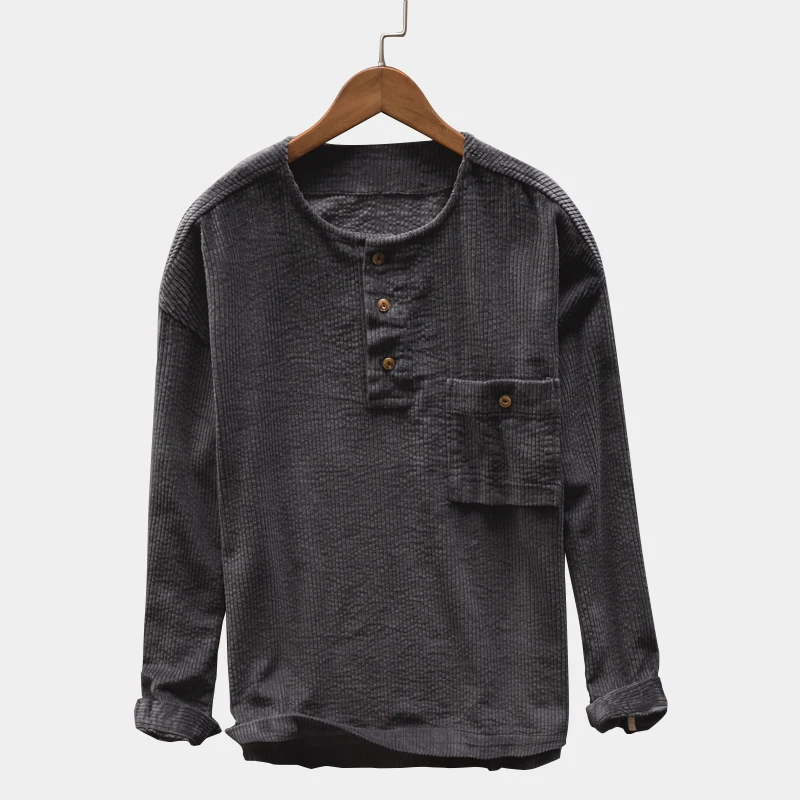 Мужская рубашка размера плюс S-4XL, Вельветовая Повседневная рубашка с длинным рукавом, Свободный пуловер с вырезом лодочкой, Мужская футболка, осенняя мужская одежда