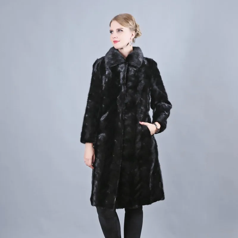 Mode Russe Naturel Parc Daim Revers Coupe Hat Femmes vent Air 2018 De Fourrure Vison En Dames Plein Hiver Long Manteau black aqwEx7p5