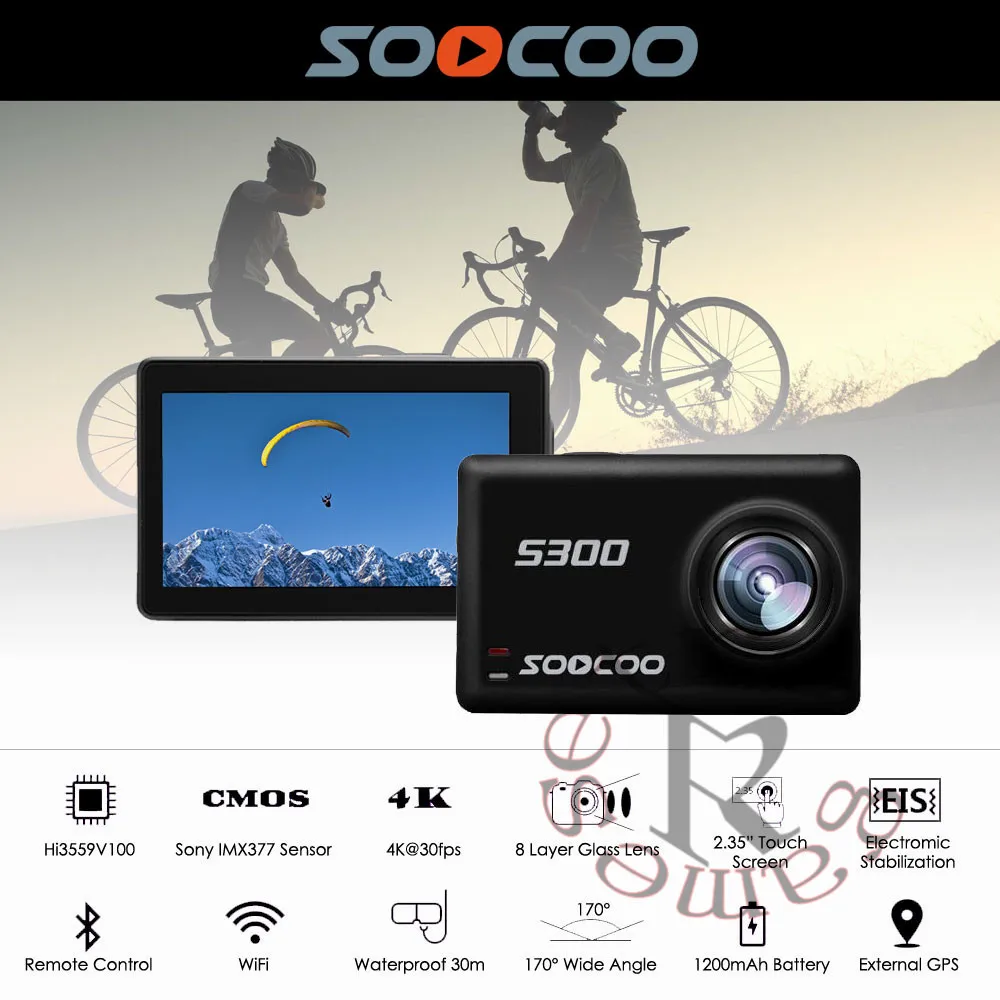 SOOCOO S300 Экшн камера 2 35 &quotсенсорный ЖК Hi3559V100 + IMX377 4K 30fps EIS Wifi 12MP CMOS bluetooth удаленный
