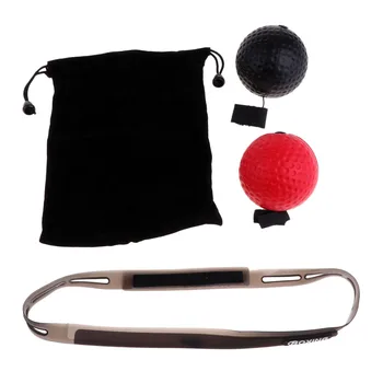 

Sunnimix 2 Pieces Red + Black PU Boxing Reflex Ball, Punching Training Exercise Fight Equipment, Silicone Head Band, Storage Bag