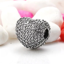 Любовь Шарм Сердце стерлингового серебра 925 Форма с четкими CZ бисера fit Браслеты аксессуары ювелирные изделия для Для женщин подарок