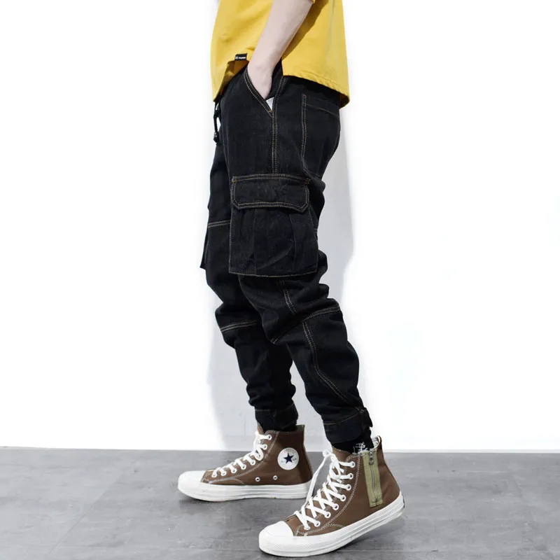 

American Streetwear Fashion Men Jeans Original Color Loose Fit Big Pocket Denim Cargo Pants hombre Hip Hop Joggers Jeans Men