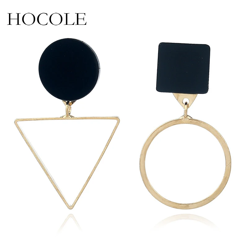 

HOCOLE Korean Asymmetric Geometric Drop Earrings Gold Silver Triangle Round Dangle Earrings For Women Wedding Jewelry Brincos