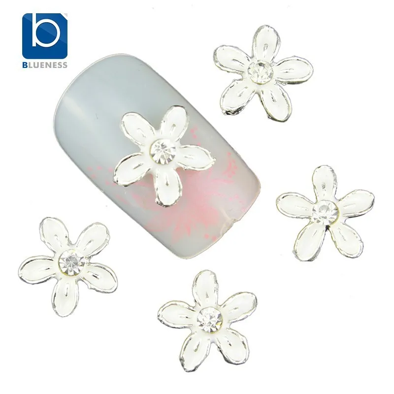 Blueness 10 шт 3D Цветочные советы для ногтей Ues на лак Маникюр цветок дизайн блестки серебро сплав украшения для ногтей TN1538