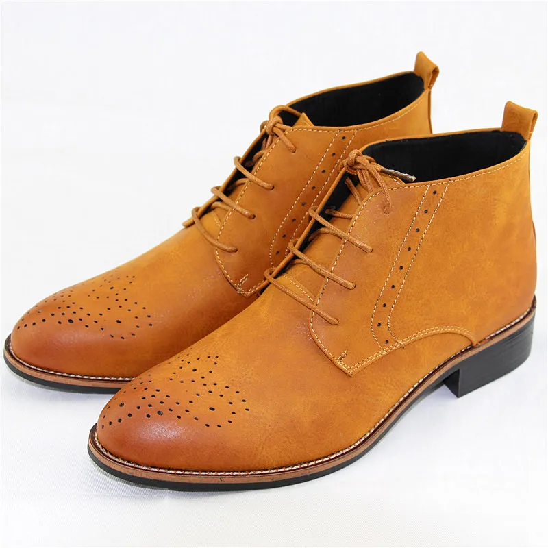 Movechain/мужские кожаные ботильоны на шнуровке в байкерском стиле брендовая мужская модная повседневная обувь с высоким берцем Мужские Винтажные ботинки с перфорацией на плоской подошве