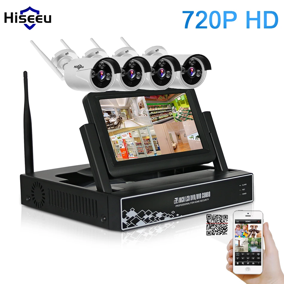 bilder für 7 Zoll Displayer 4CH 720 P Drahtlose CCTV System Wireless NVR Ip-kamera IR-CUT Kugel Home Security System CCTV Kit Hiseeu bilder für 7 Zoll Displayer 4CH 720 P Drahtlose CCTV System Wireless NVR Ip-kamera IR-CUT Kugel Home Security System CCTV Kit Hiseeu