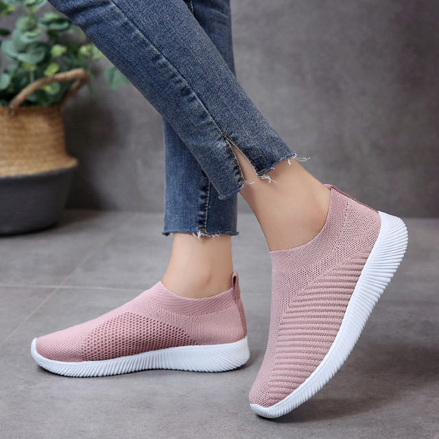 Rimocy breathable air mesh autumn 2019 flat heels sneakers women casual slip on stretch knitted sock platform shoes woman flats