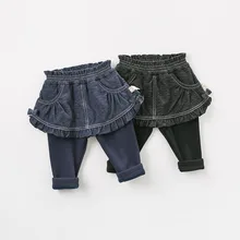 DB9212 dave bella/осенне-зимние штаны с оборками для маленьких девочек детские длинные штаны с рисунком кота штаны для малышей