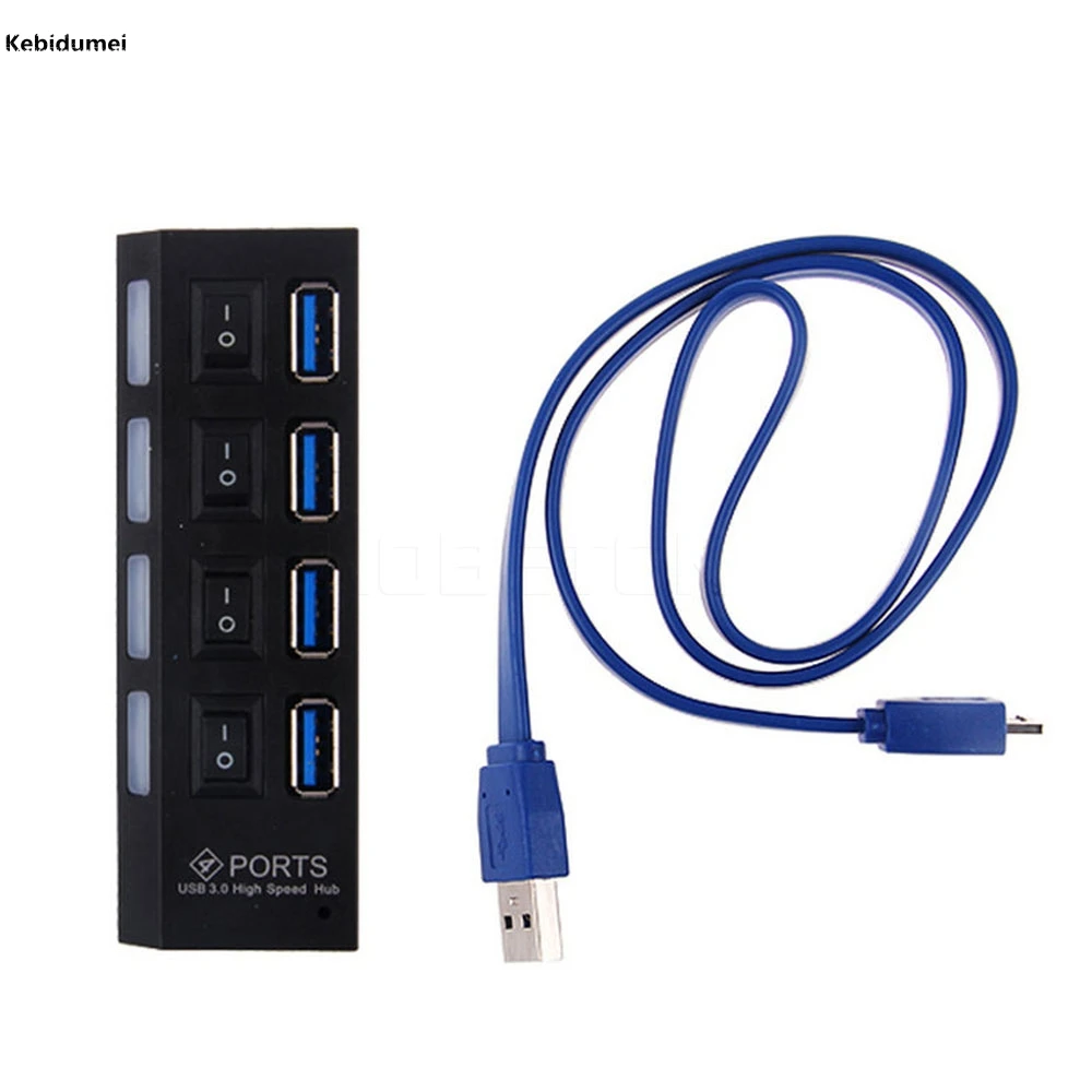 

Kebidumei Hub 4 Ports 5Gbps USB 3.0With On/Off Switch USB Splitter Adapter Cable Portable For PC EU AC Power Computer Laptop