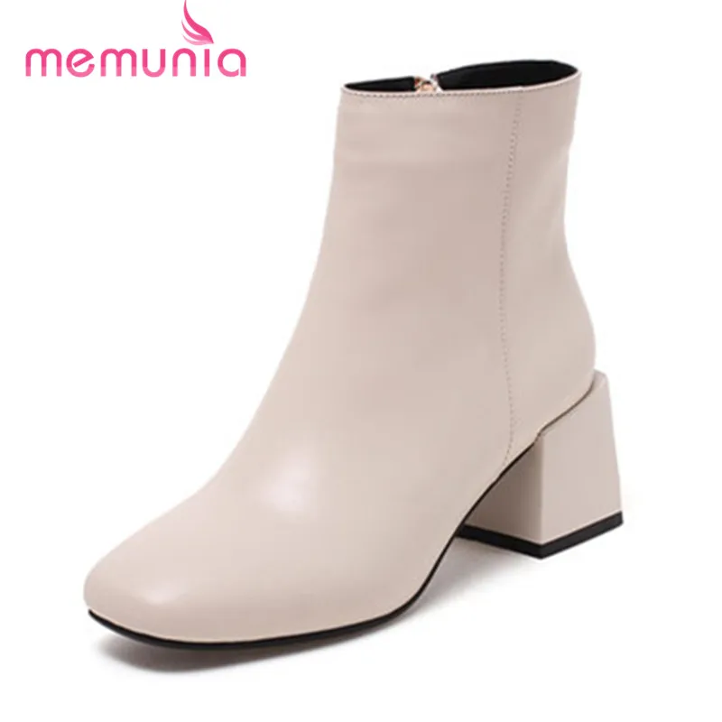 

MEMUNIA 2020 new ankle boots genuine leather fashion low heel square heels square toe boots comfortable casual women boots