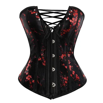 Corset Lingerie For Women Floral Jacquard Overbust Corset Waist Cincher Plum Bustier Sexy Hot Plus Size 2