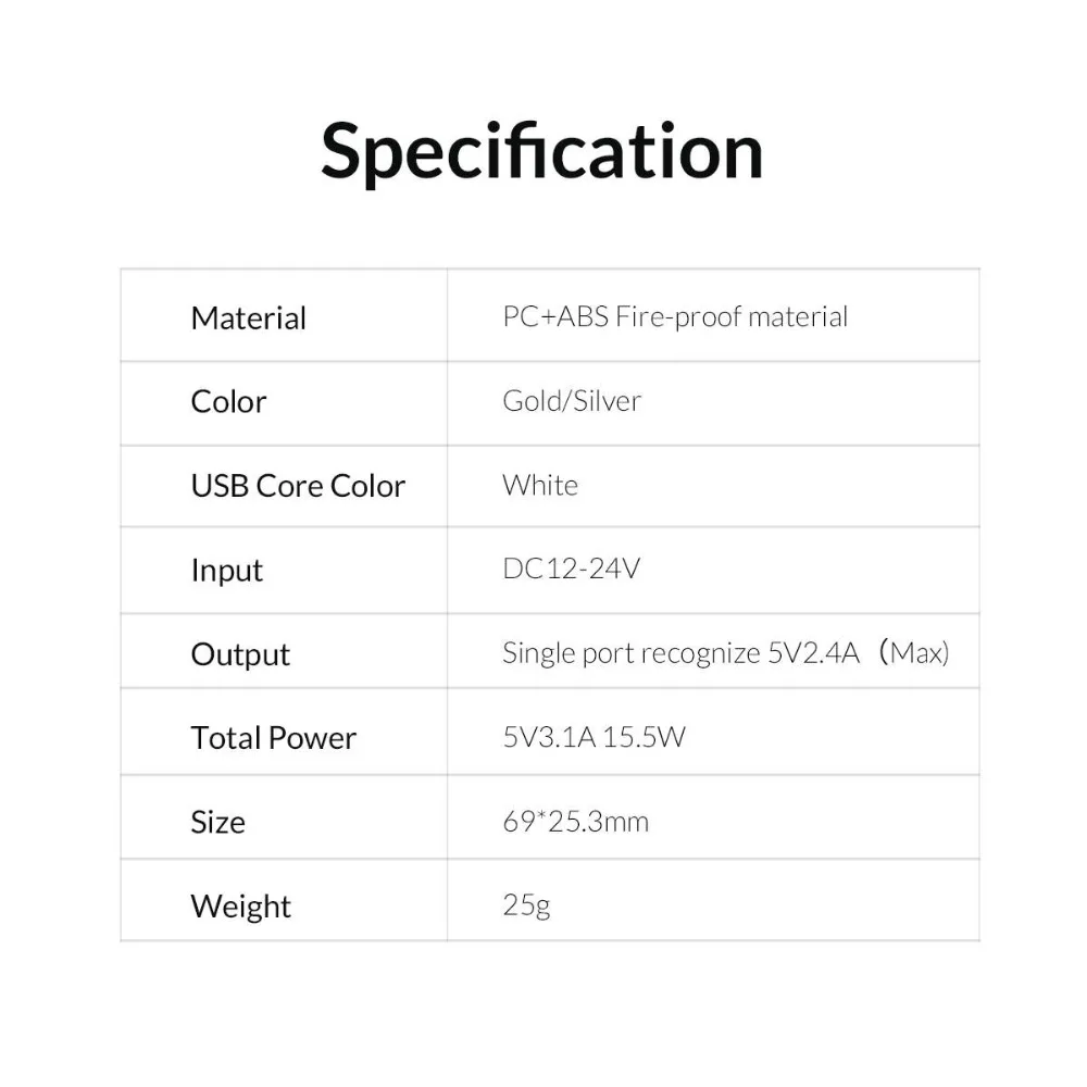 ORICO Dual Output Car Charging Type C Port + USB Charger Car Cigarette Lighter Charger Wide Voltage Mobile Phone Charger (1)