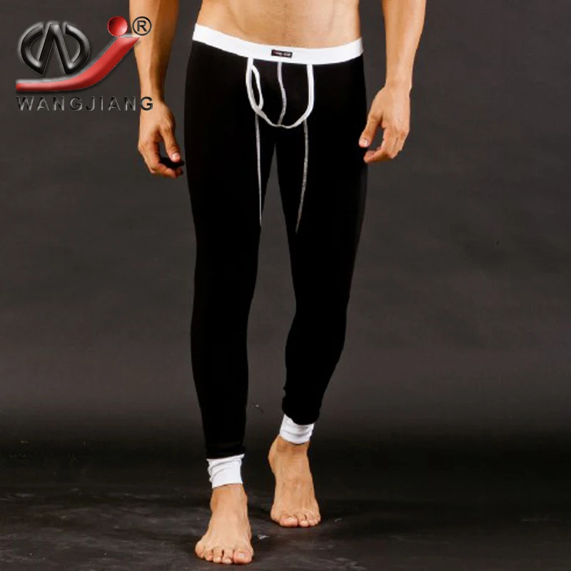 Modal Long Johns 2016 Thermal Pants Fashion WJ Sexy Long John Warm Pants Gay Leggings Penis Pouch Open Mens Long Johns Low Rise