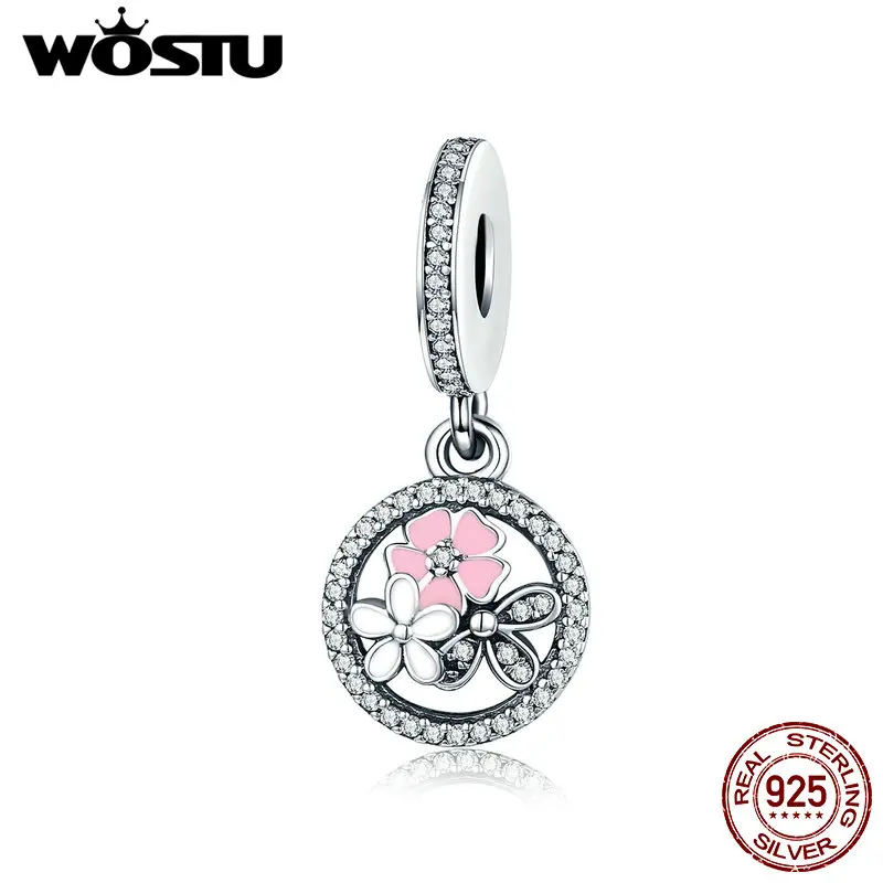 

Genuine 100% 925 Sterling Silver Blooms Dangle Charm Beads Fit Original Bracelet Authentic Fine DIY Jewelry Gift C139