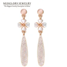 Neoglory цветок розовое золото цвет длинные висячие люстры серьги для женщин модные украшения бренд