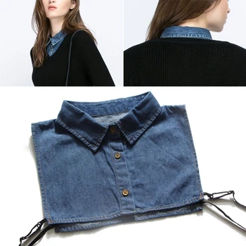 

Women Shirt Fake Collar Denim Tie Fashion Detachable Collar False Collar Lapel Blouse Top Women Clothes Accessories