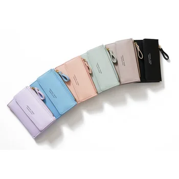 

2019 New Women Girls Casual Card Purses Fashion Korean Letter Printing Solid Color Short Wallets Two Fold Female Wallet