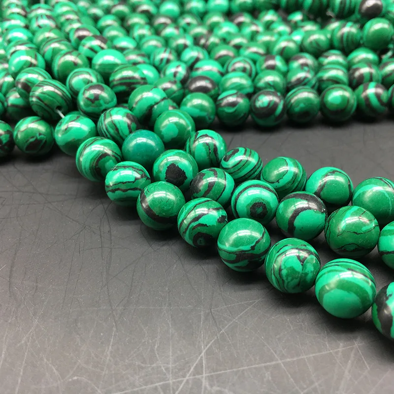 

1 Strand 4 6 8 10 12 14 16mm Green Color Stripe Pattern Malachite Stone Round Loose Beads for Jewelry Making Cute Charms Beads