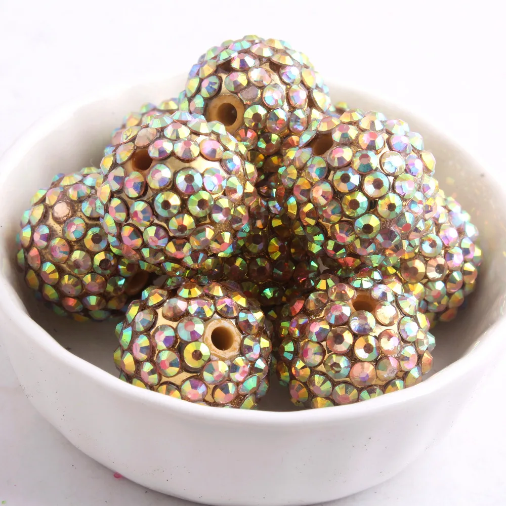

Kwoi vita Gold AB color 20MM 100pcs A lot Resin Rhinstone Ball Beads for Chunky Jewelry Making