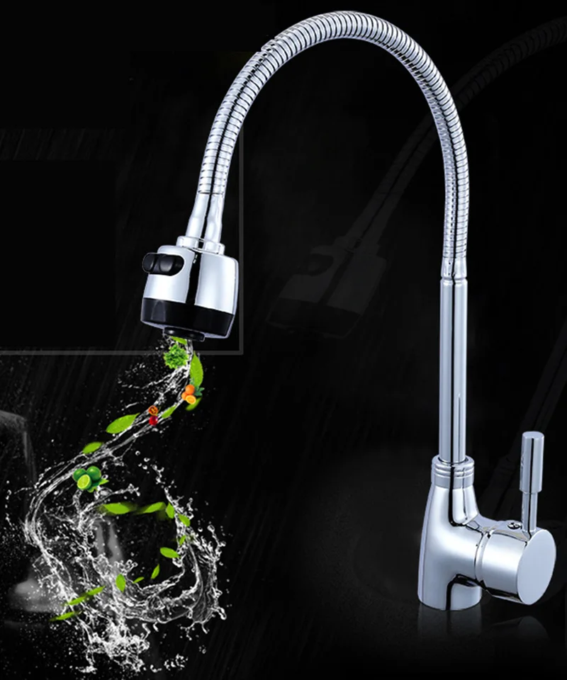 Kitchen Faucet Black Head Plating Head Universal 360 Degree Rotating Double Water Hot and Cold Water Double Mode Faucet Kitchen Faucet Black Head Plating Head Universal 360 Degree Rotating Double Water Hot and Cold Water Double Mode Faucet