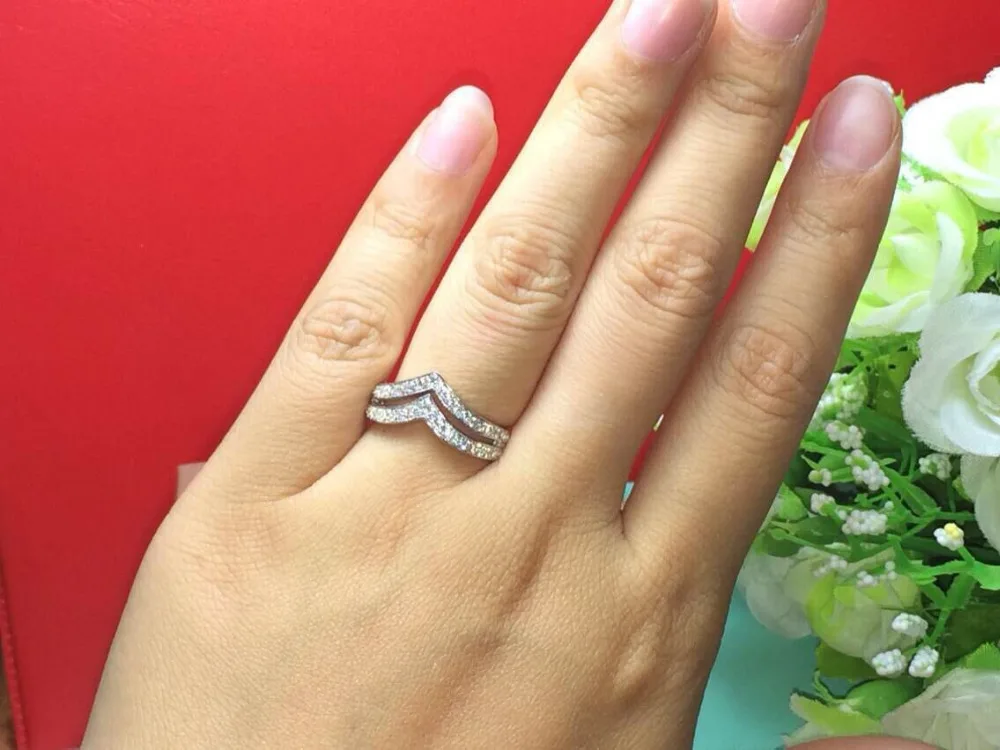 New Design Fabulous Letter Shape Double V Style Female New Design Fabulous Letter Shape Double V Style Female Wedding Band Ring 100 Pure White Gold 18k Last Forever In Rings From Jewelry Accessories On