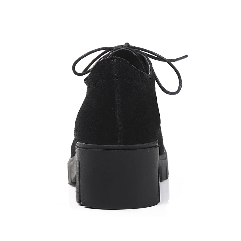 Chainingyee retro nubuck genuine leather pumps lace-up platform black grey chunky high heels women's shoes big size Women's Shoes