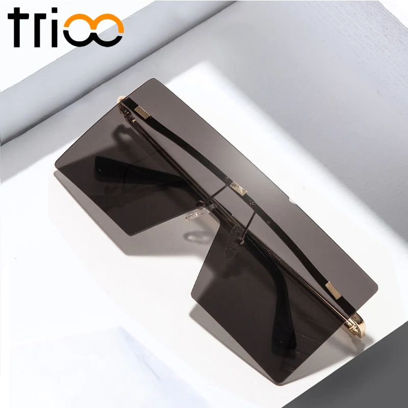 

TRIOO Rimless Square Sun Glasses For Women Brand Designer Female Flat Lens Shades Sunglasses Women Siamese Oculos de sol