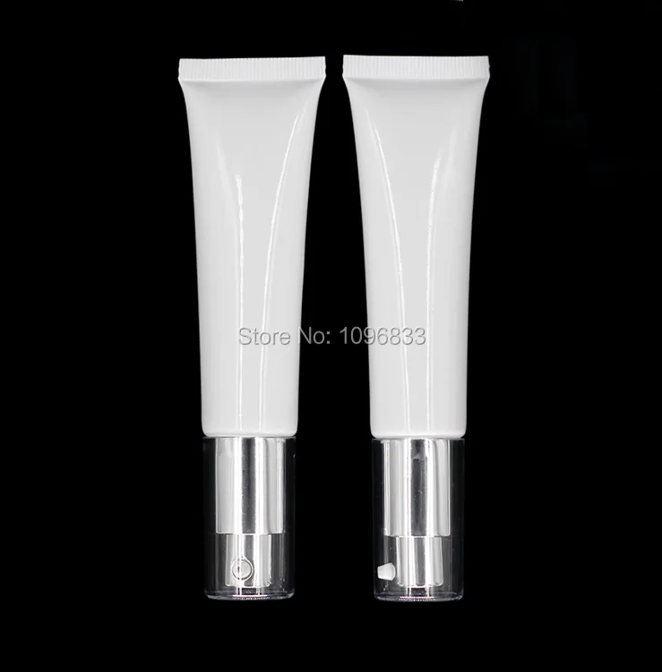 

30G White Plastic Hose with Pressed Airless Pump, Cosmetic Foundation Sunscreen Sunblock Packaging Tube, Soft Bottle, 50pcs/Lot