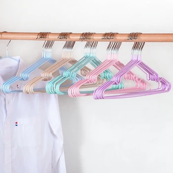 

10pcs/lot Stainless Steel Clothes Hanger Non-Slip Space Saving Clothes Hangers With Hook Closet Organizer Drying Racks