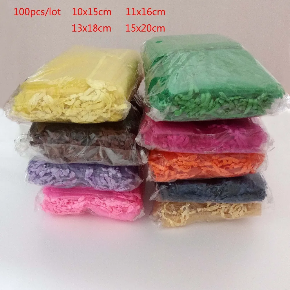 

100pcs 10x15 13x18cm Organza Bags Jewelry Pouches Packaging Bag Wedding Party Decoration Drawable Bags Gift Packaging & Pouches