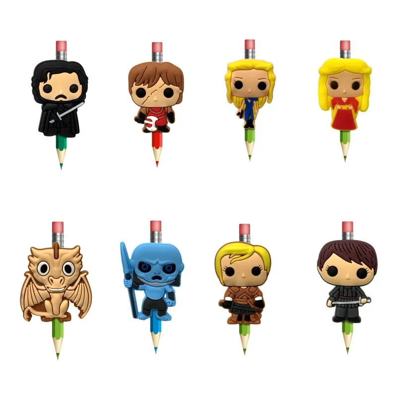 

8pcs/lot Game of Thrones Cartoon PVC Pencil Topper Pen Cover Pencil Caps Stationery Set School/Office Supplies Kid Gift