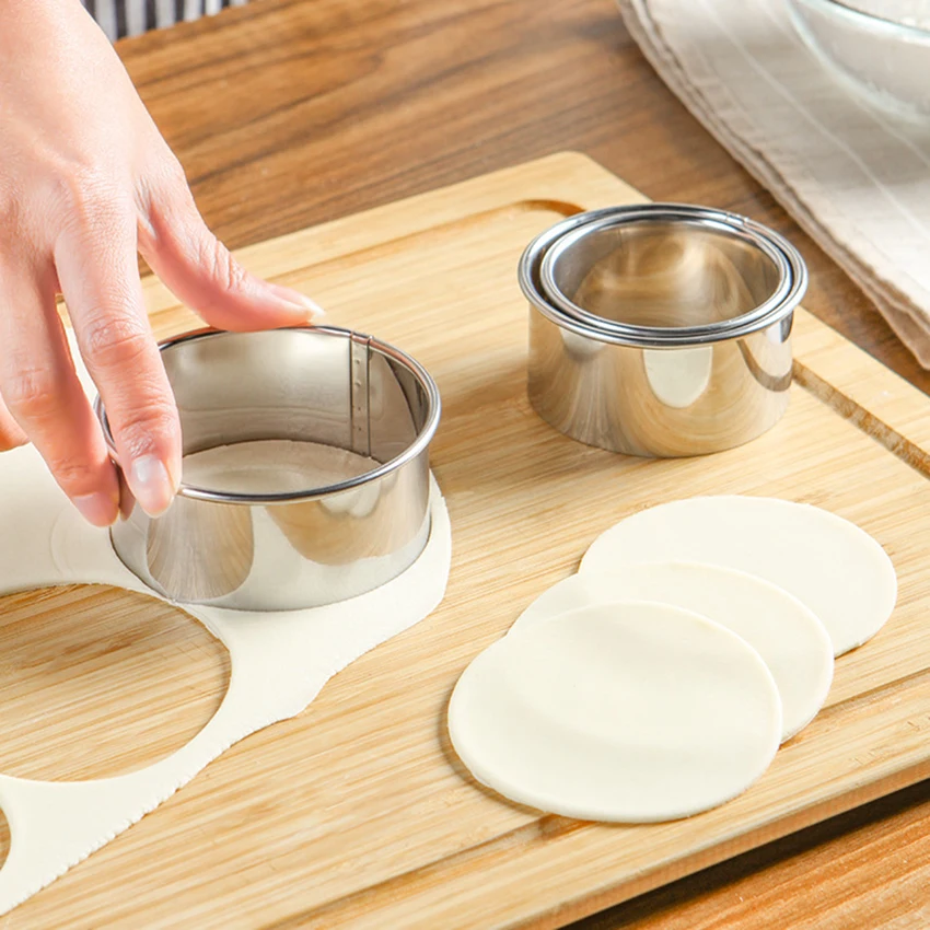 

Portable 3PCS/Set Stainless Steel Dumpling Wrappers Maker Diameter 6/7/8cm Round Lace Shape Cake Mould Egg Mold Dough Cutter